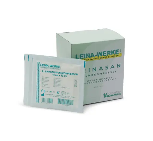 [2601201] 10x10 cm Leinasan Wundkompresse, Vlies, einzeln