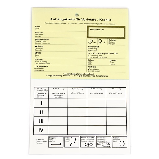 [V50357] Anhängekarte für Verletzte